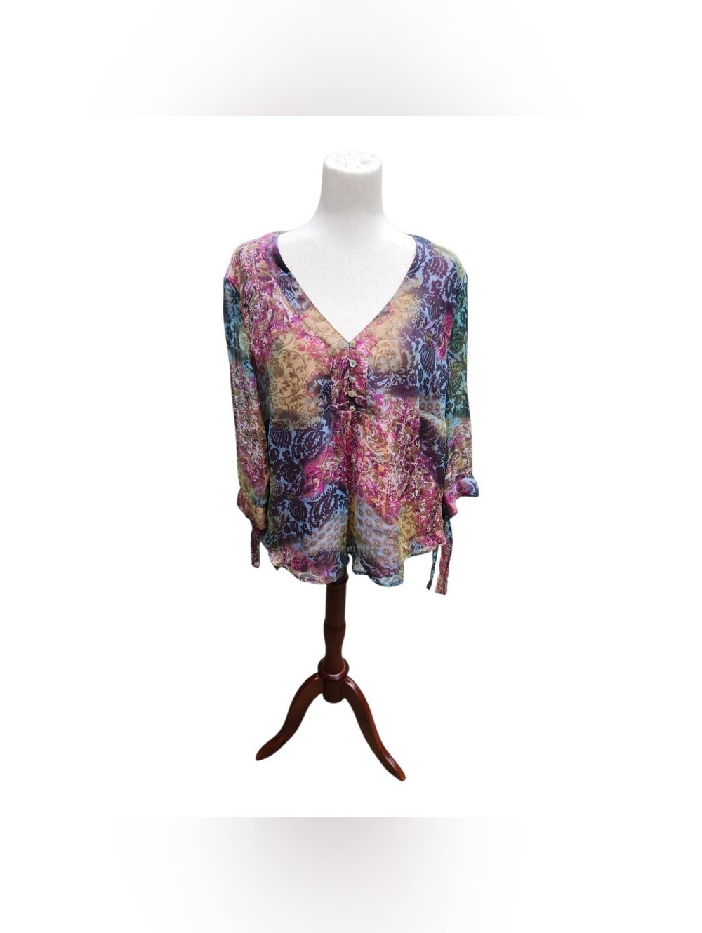 Coldwater Creek Blouse Size 2xl Silk boho print Artsy floral y2k fairy grunge